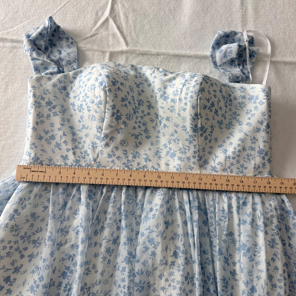 AW Bridal Skyblue Star Floral Maxi Dress Women 16 Blue White Square Neck Formal - Picture 9 of 12